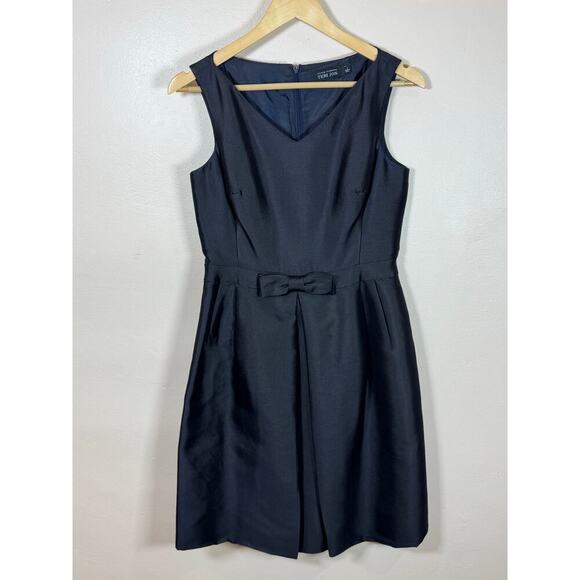 Teri Jon by Rickie Freeman Short Fit & Flare Navy Dress Formal Silk Wool Wedding - Picture 1 of 12